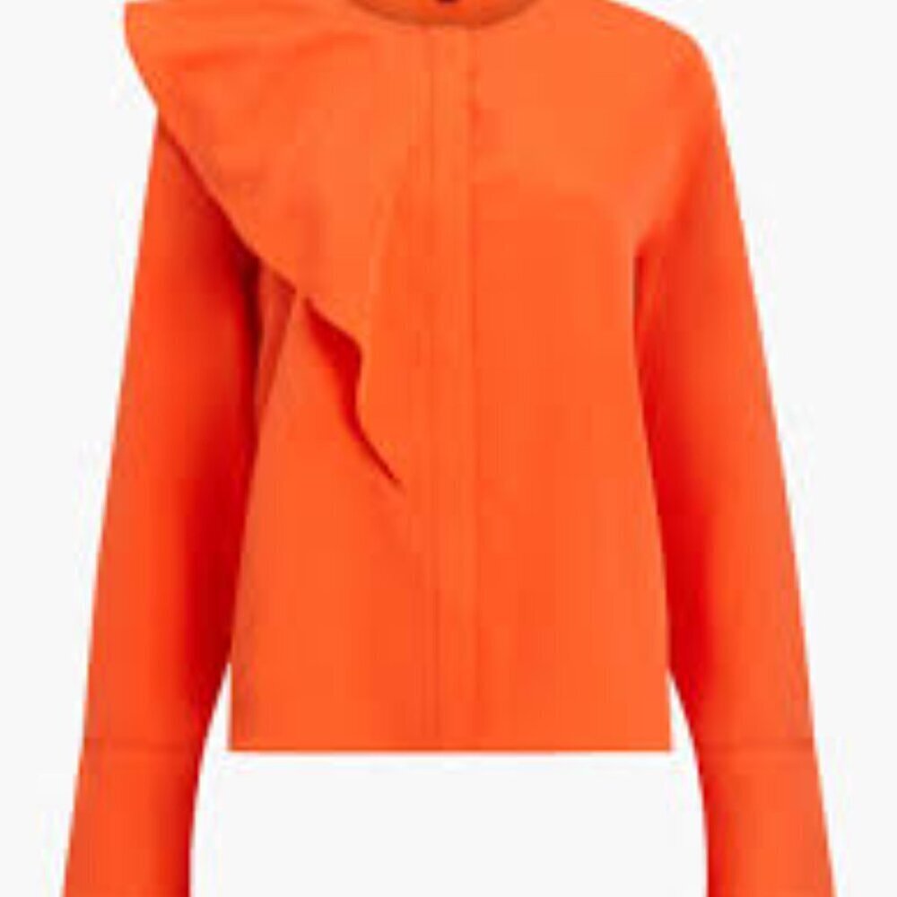 French Connection Ruffle Shirt (Size 6) Orange Red